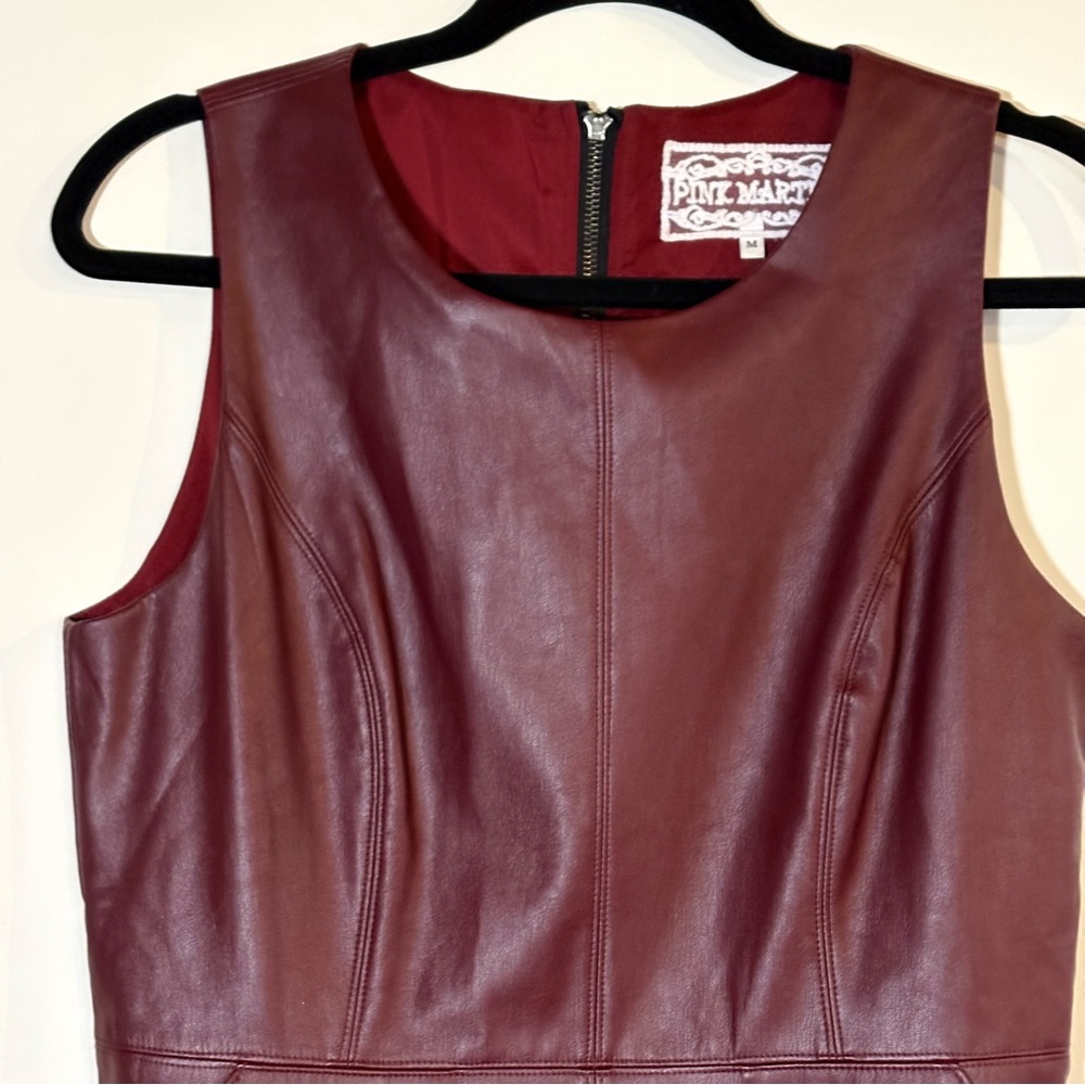 Pink Martini Burgundy Faux Leather Fit & Flare Dress – Sleeveless, Lined, Size M - Picture 2 of 10